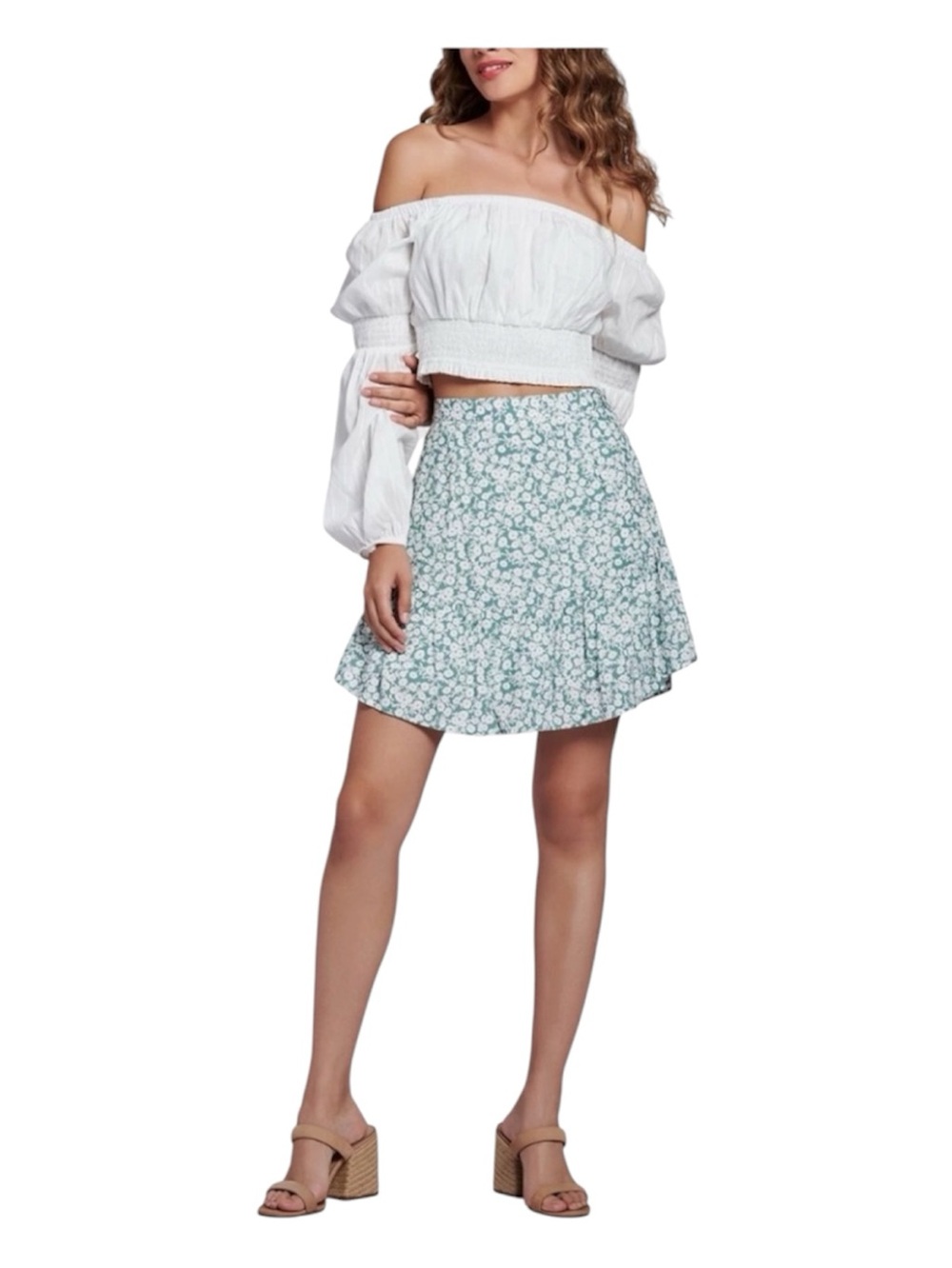 Lost & Wander Floral First Kiss  Mini Skirt Light Mint Sz M Fit & Flare NWT